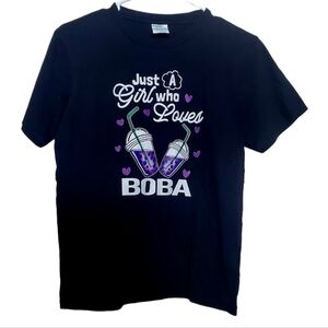Just A Girl Who Loves‎ Boba Black Tshirt Size Medium Womens